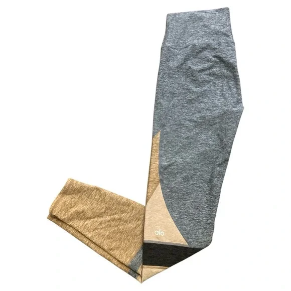 Alo Yoga Sheila Alosoft Gray Tan Womens Medium High-Rise Workout Gym Leggings - Picture 5 of 9